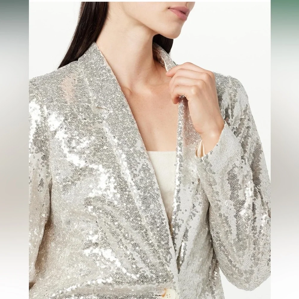 NWT • The Drop • Women's Blake Long One-Button Blazer • Size S • Silver Sequin • - Picture 3 of 7
